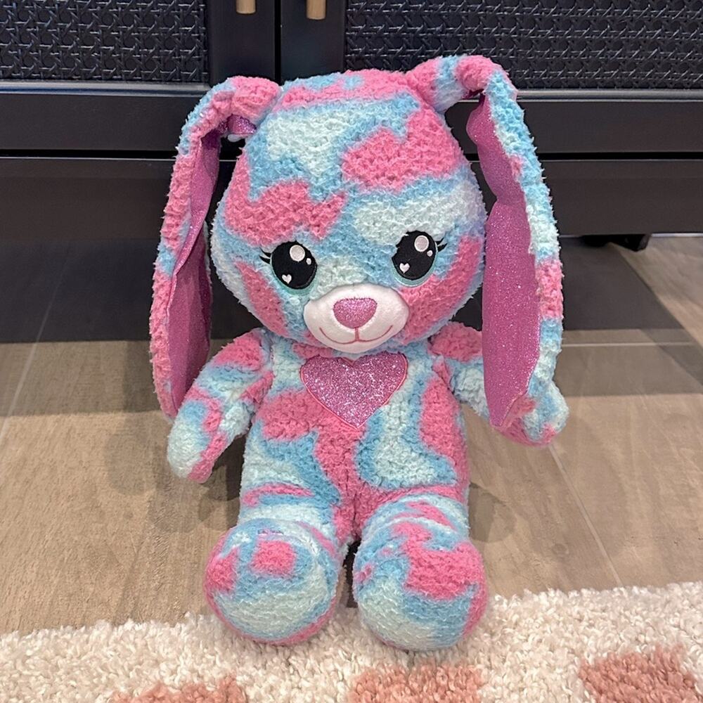 Build A Bear Bunny Rabbit Heartable Glitter Camo Tie-Dye Plush Stuffed Animal